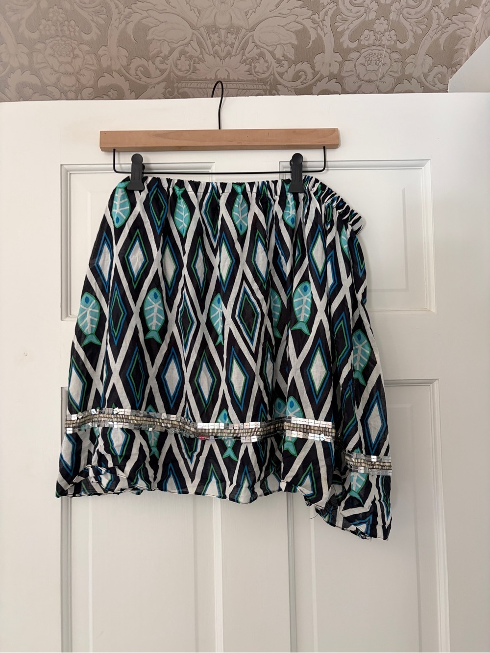 Blue Tory Burch XL Fish  Print Women’s Skirt with Sequin Trim